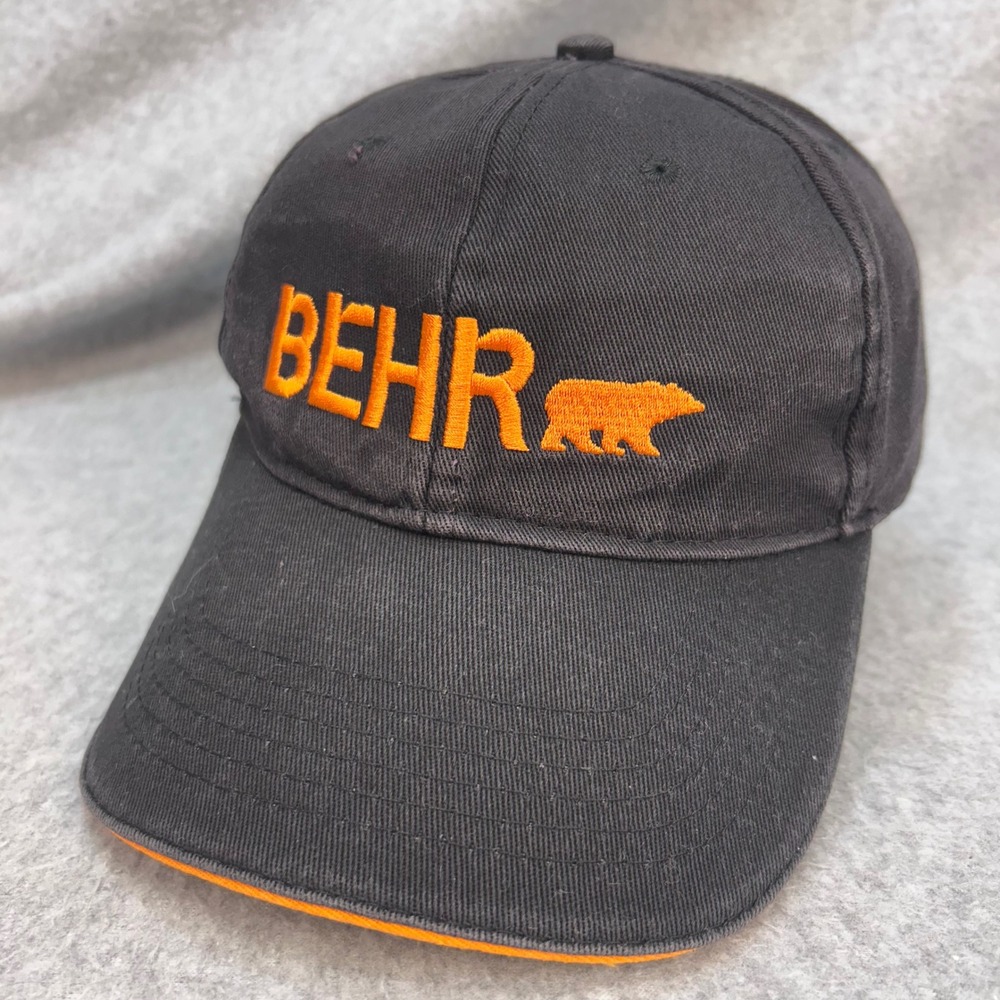 Behr Logo Bear Mens Black Behr Hat Adjustable Hook Loop Strap OSFM